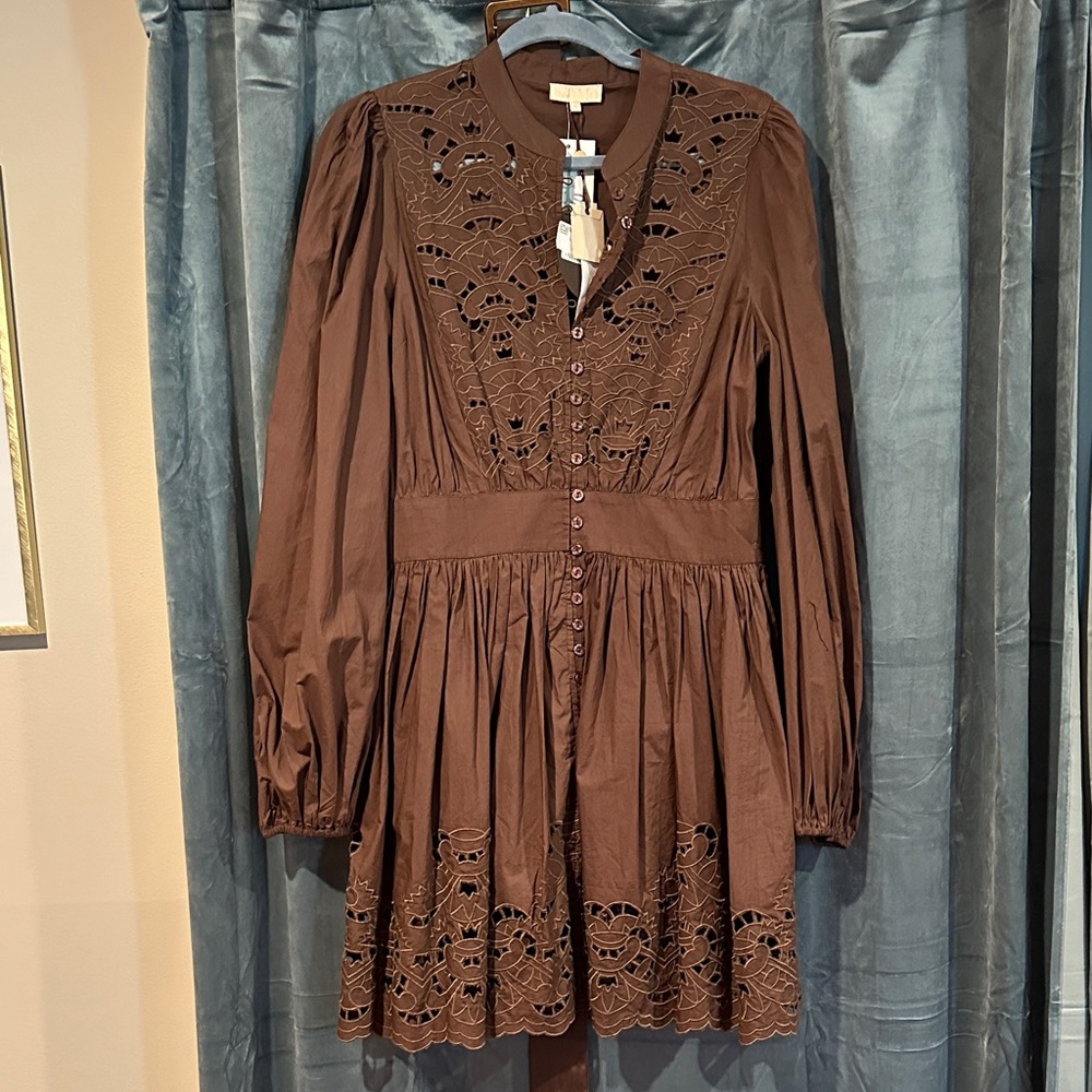 NWT byTiMo brown long sleeve mini dress.